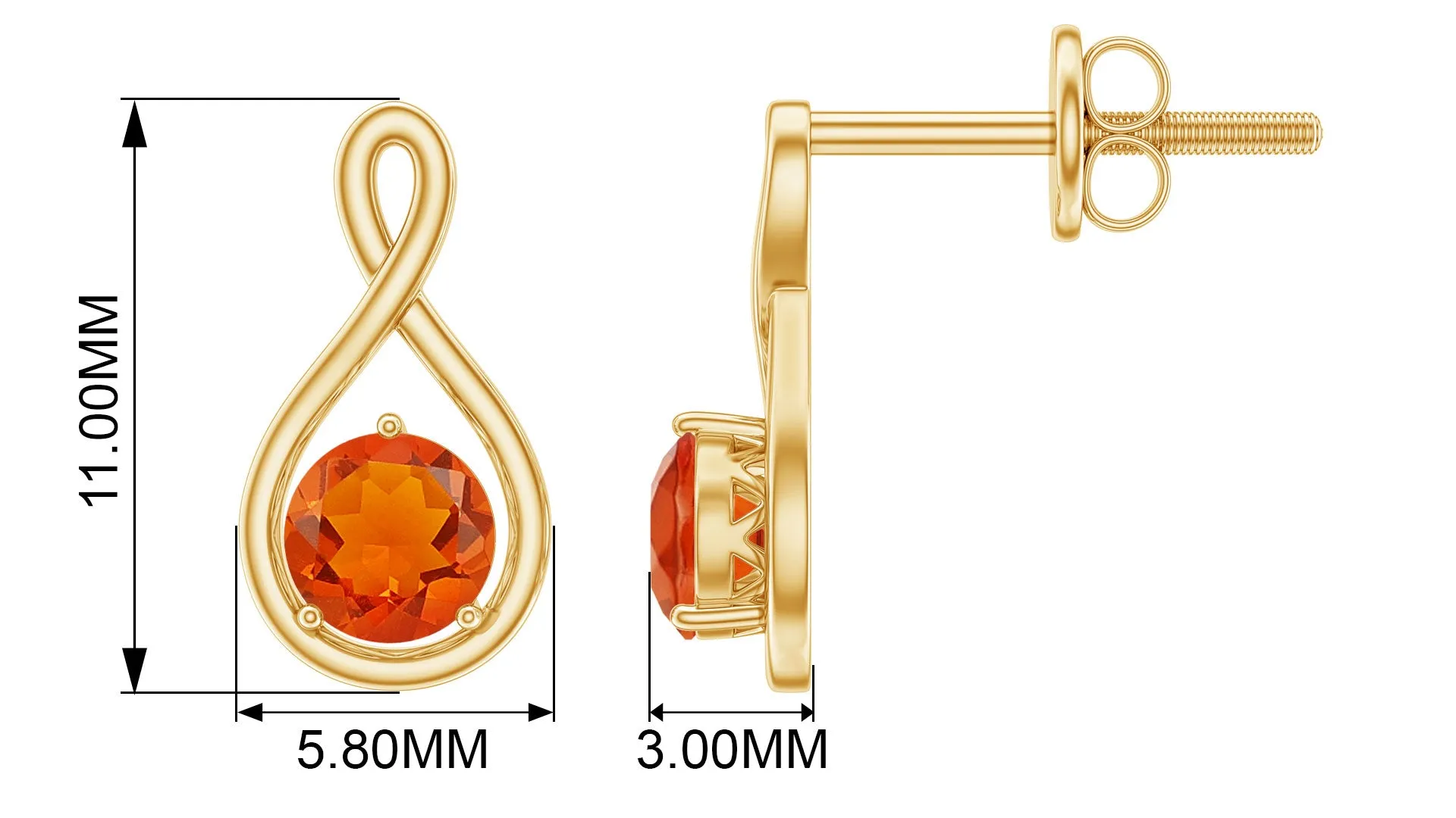 Round Cut Solitaire Fire Opal Infinity Stud Earrings