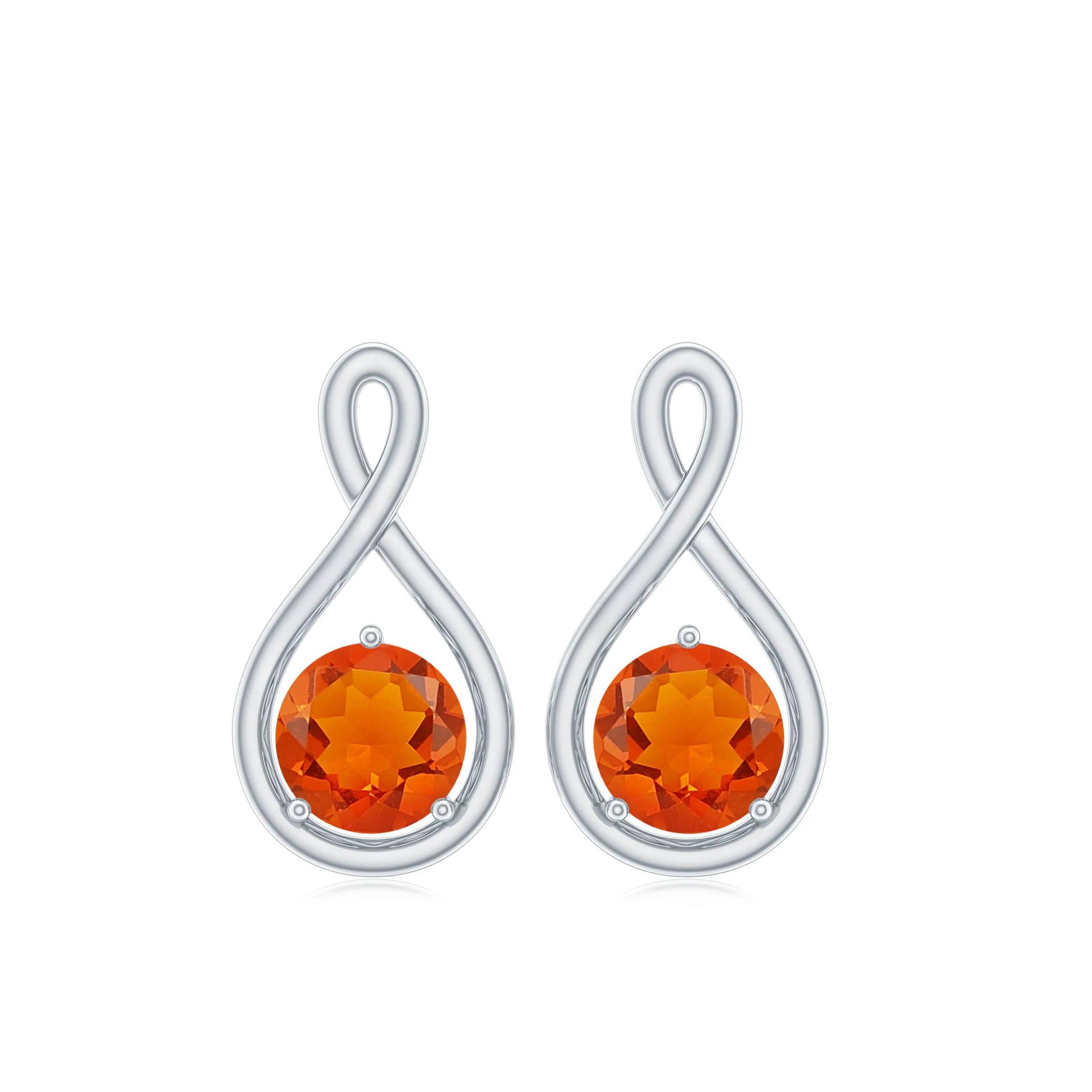 Round Cut Solitaire Fire Opal Infinity Stud Earrings