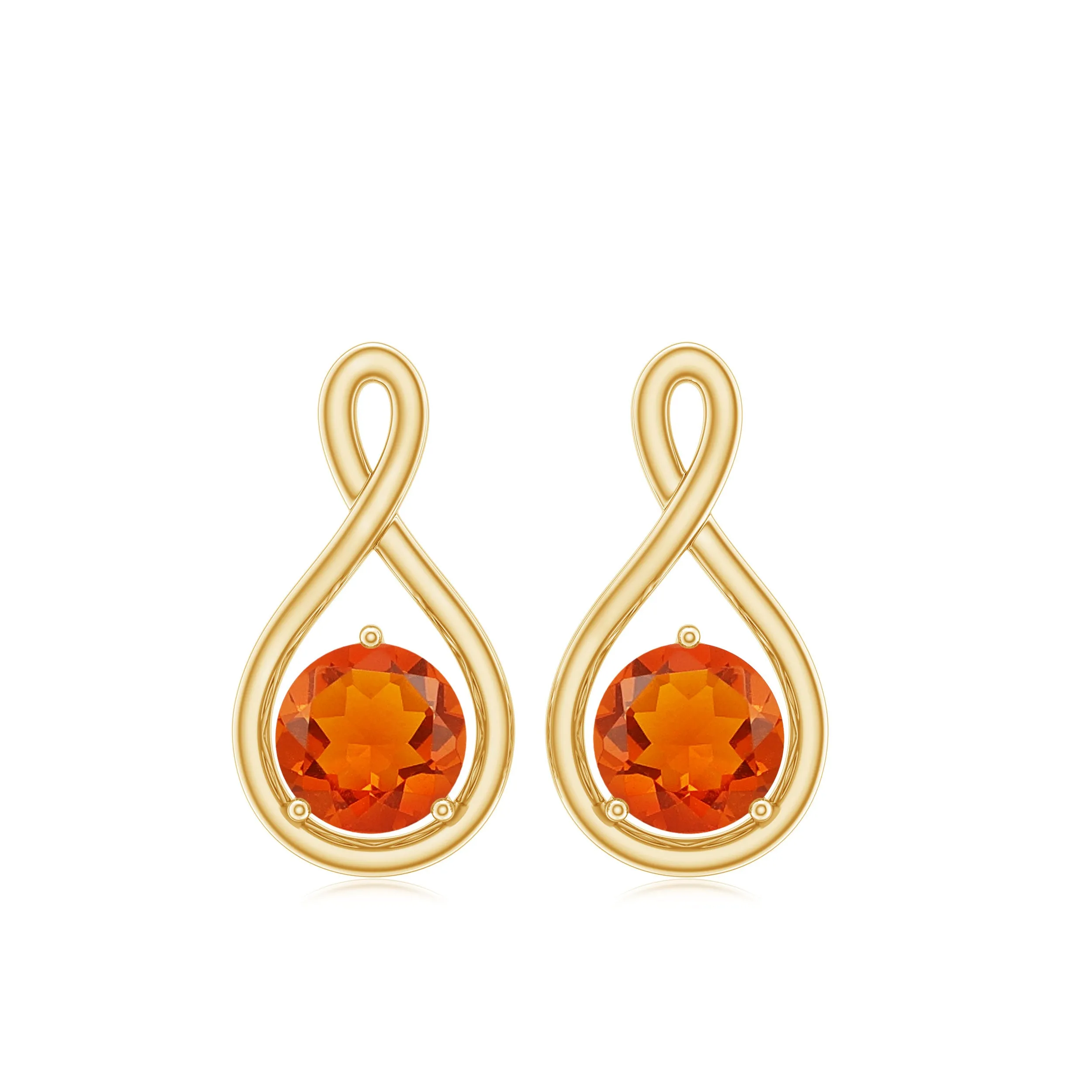 Round Cut Solitaire Fire Opal Infinity Stud Earrings