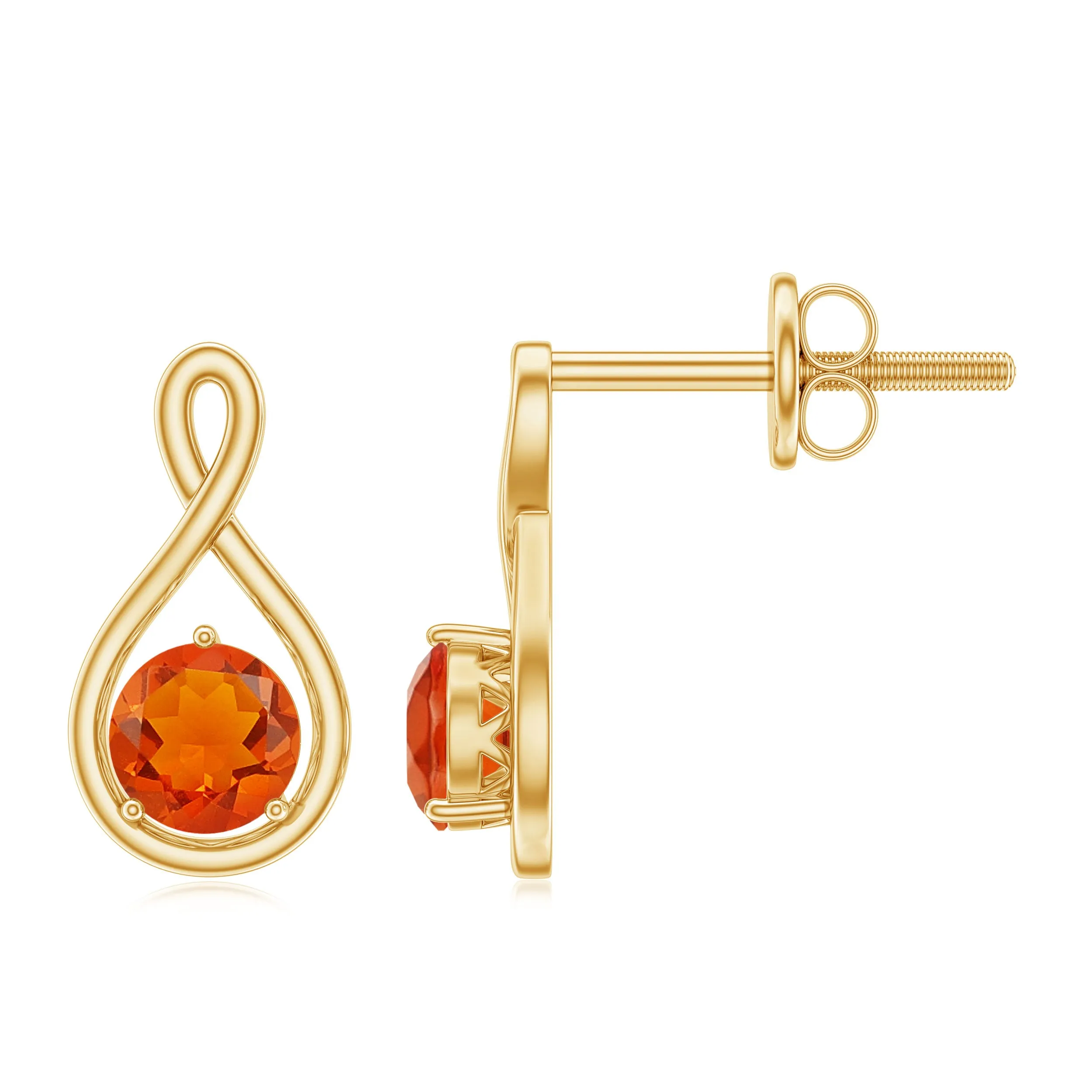 Round Cut Solitaire Fire Opal Infinity Stud Earrings