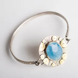 Sample Sale - Toledo Aquamarine Tension Cuff Bracelet in Silver and Gold
