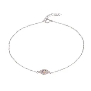 Silver 925 Rhodium Plated Evil Eye CZ Opal Anklet