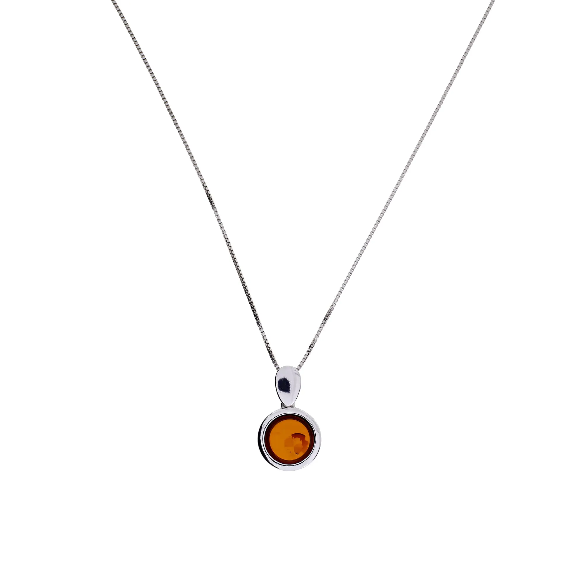 Silver Amber Disc Pendant