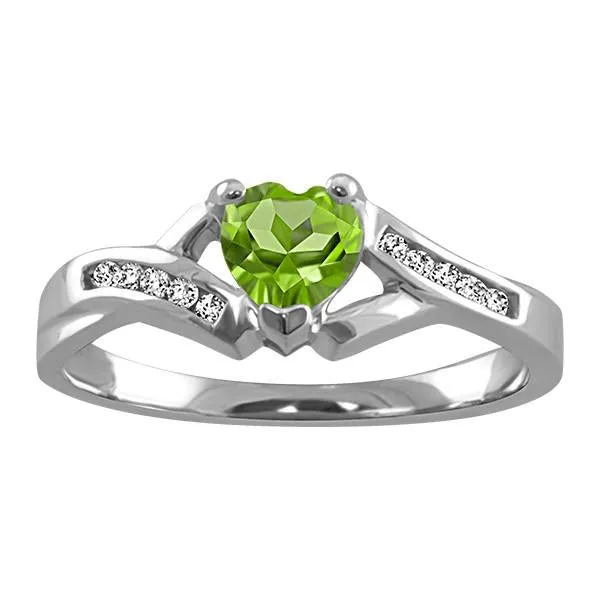 Silver Diamond and Peridot Heart Ring