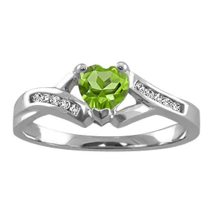 Silver Diamond and Peridot Heart Ring