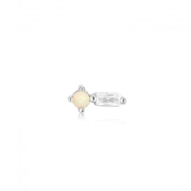 Silver Kyoto Opal Sparkle Barbell Single Earring E047-03H
