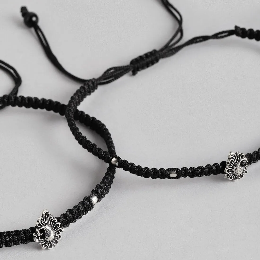 Silver Plumage 925 Sterling Silver Peacock Anklet with Black Thread