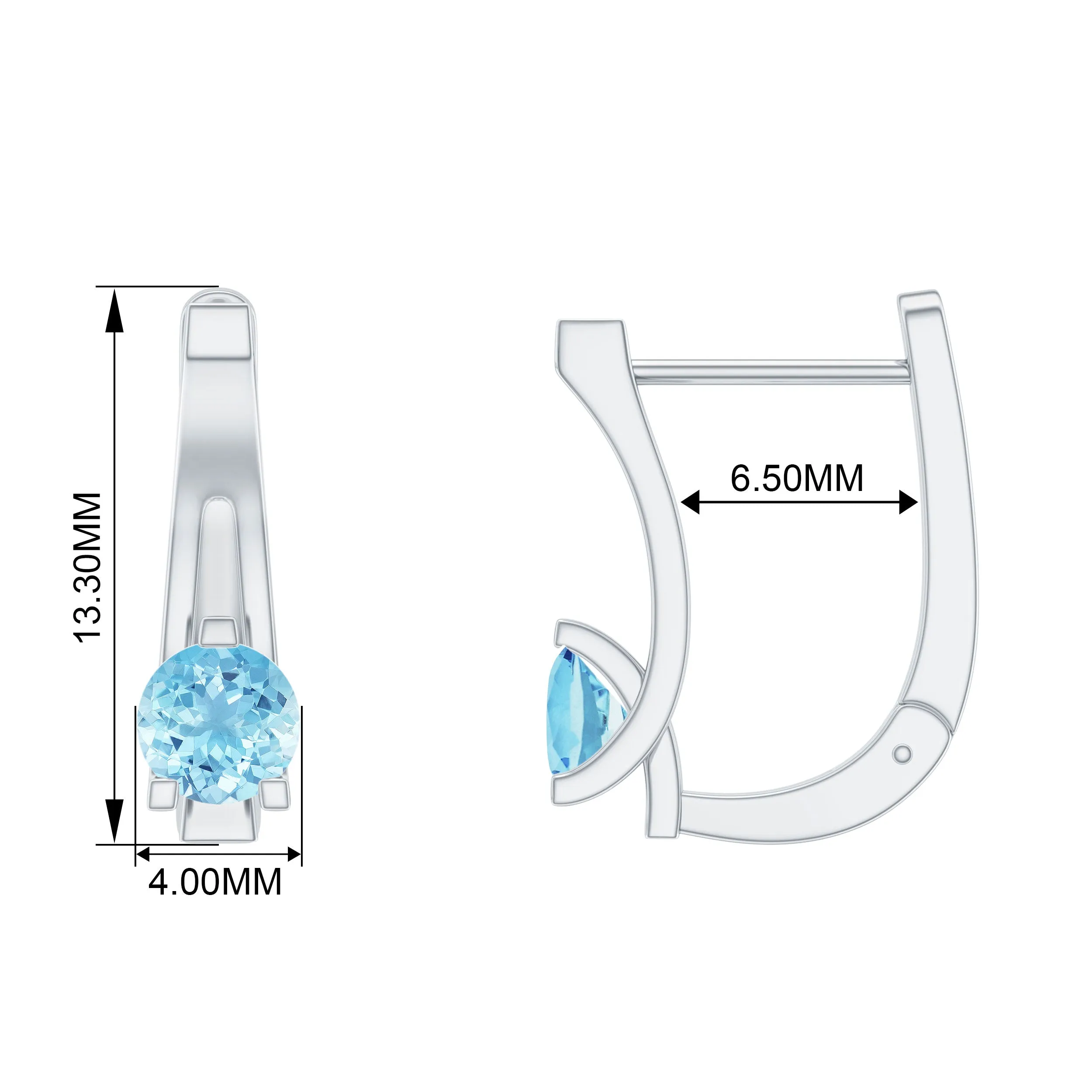 Simple Aquamarine Solitaire Gold Hoop Earring with Lever Back Closure