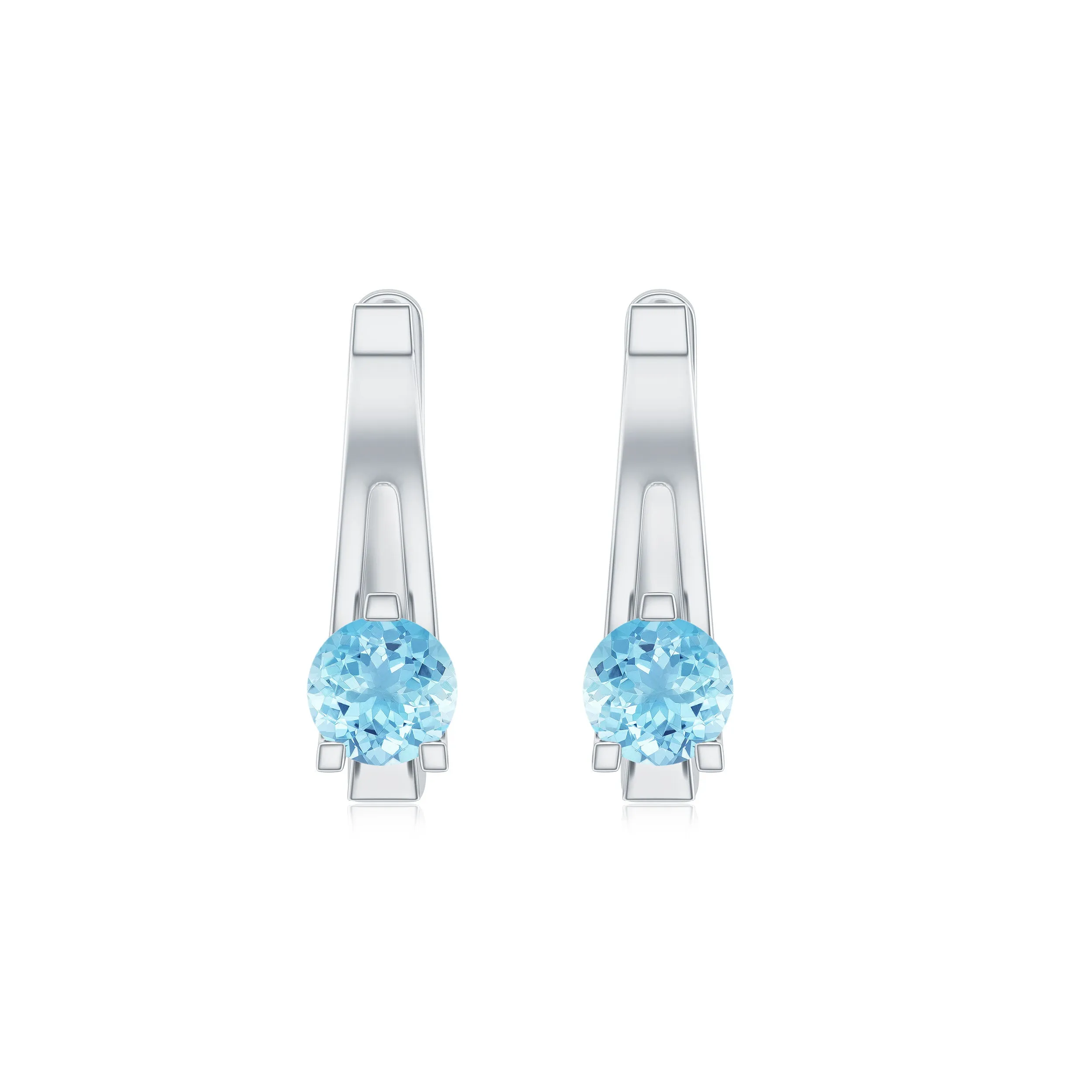 Simple Aquamarine Solitaire Gold Hoop Earring with Lever Back Closure