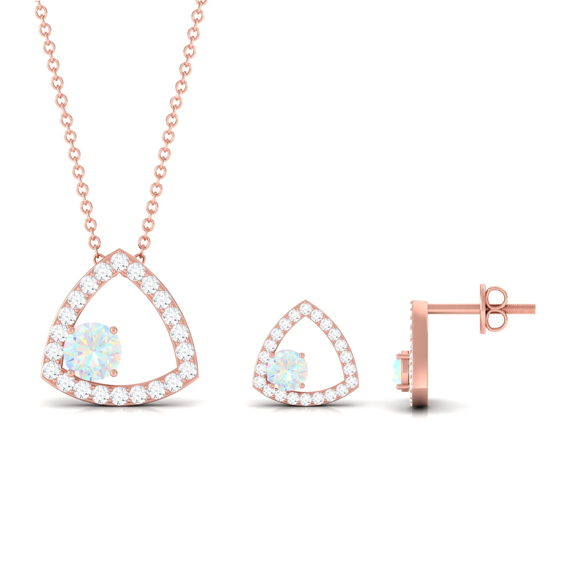 Simple Ethiopian Opal and Moissanite Triangle Jewelry Set