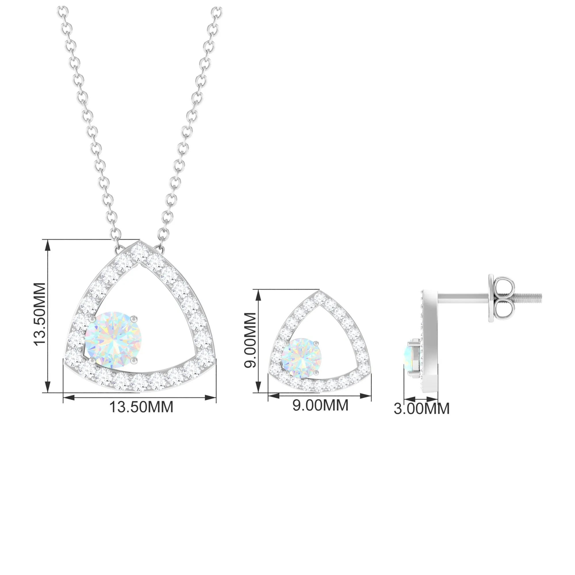 Simple Ethiopian Opal and Moissanite Triangle Jewelry Set