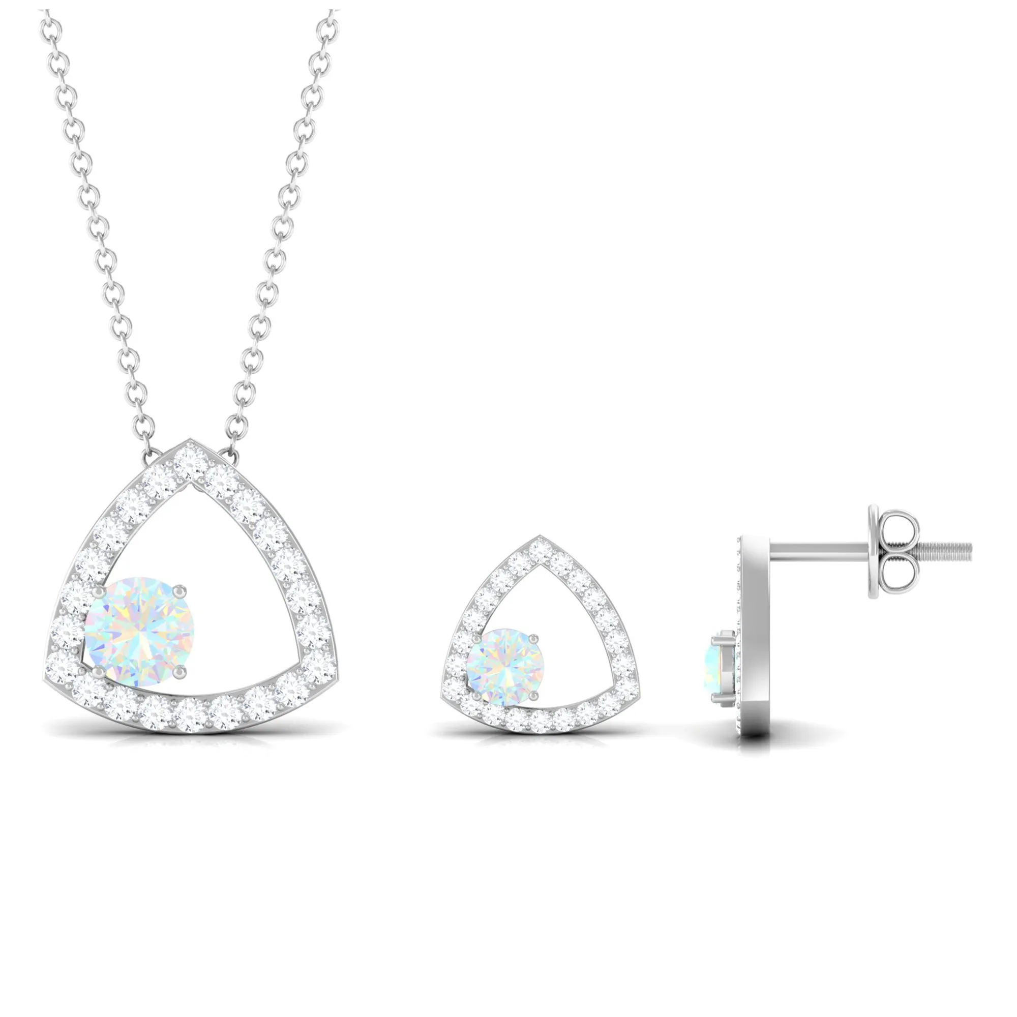 Simple Ethiopian Opal and Moissanite Triangle Jewelry Set