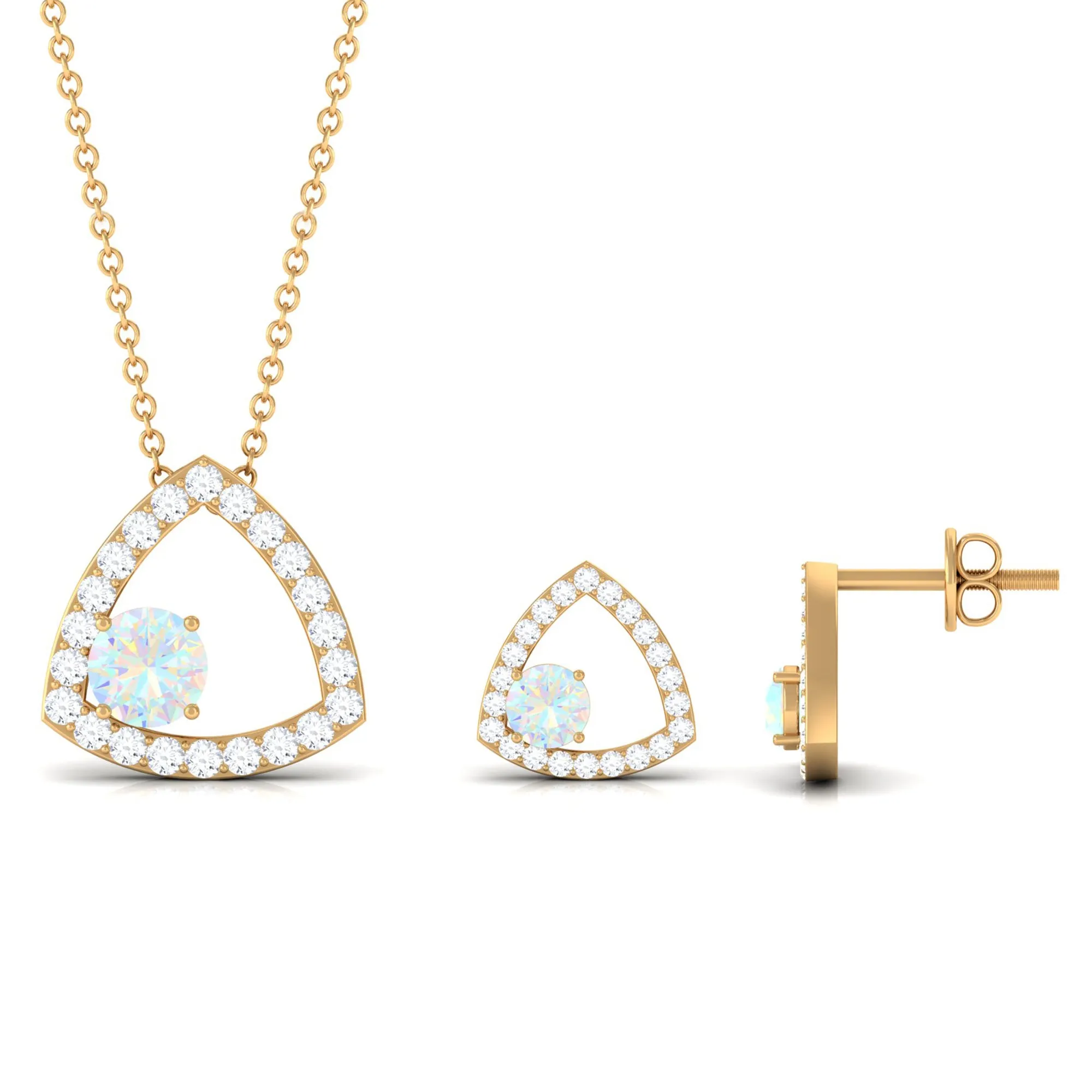 Simple Ethiopian Opal and Moissanite Triangle Jewelry Set
