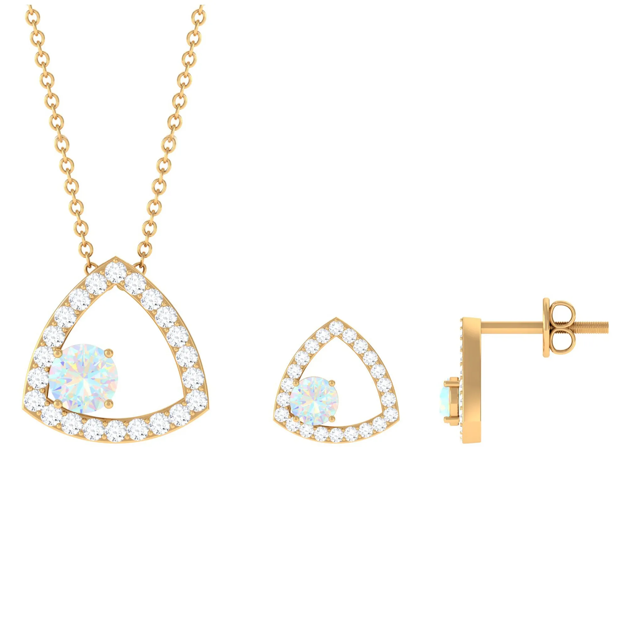 Simple Ethiopian Opal and Moissanite Triangle Jewelry Set