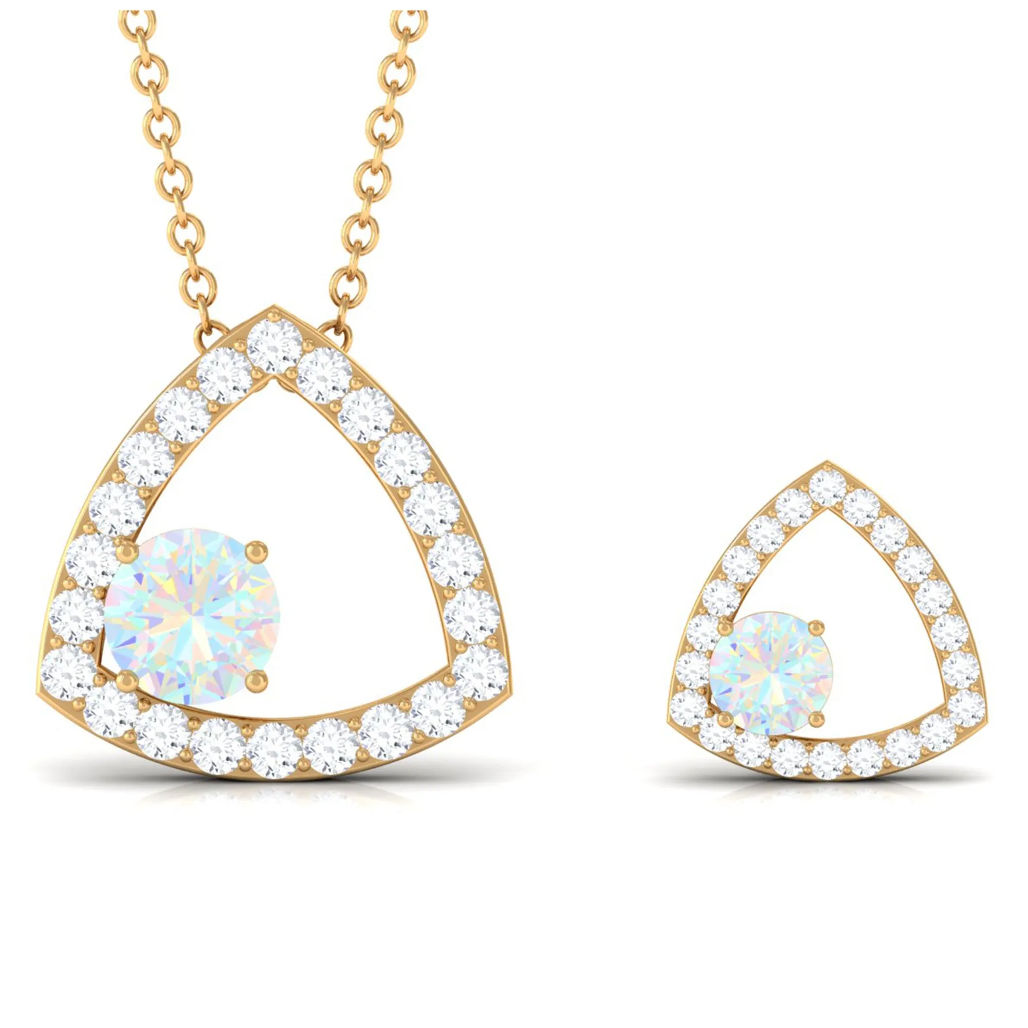 Simple Ethiopian Opal and Moissanite Triangle Jewelry Set