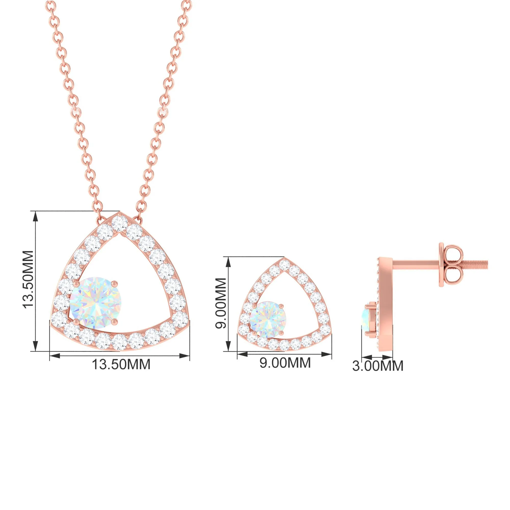 Simple Ethiopian Opal and Moissanite Triangle Jewelry Set