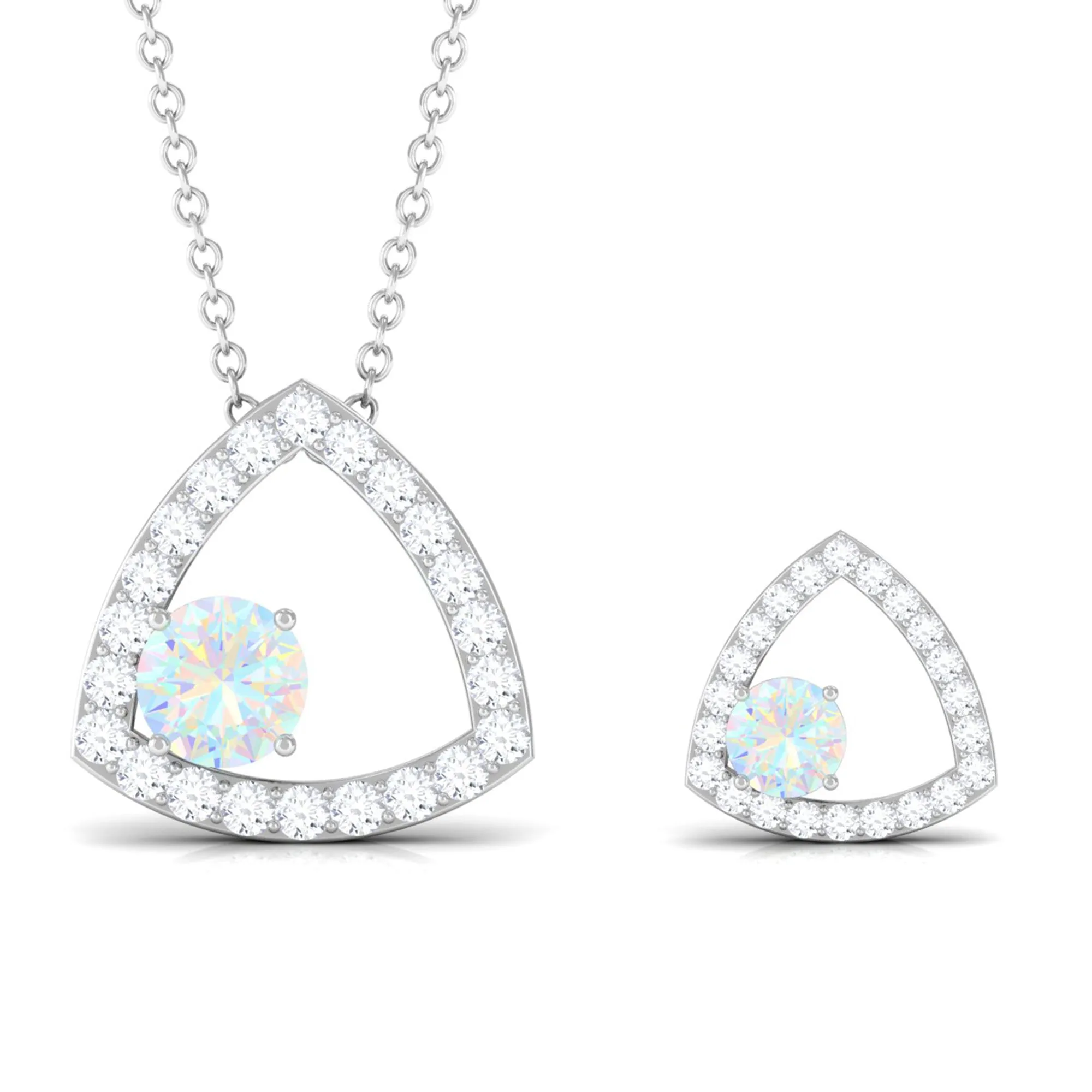 Simple Ethiopian Opal and Moissanite Triangle Jewelry Set