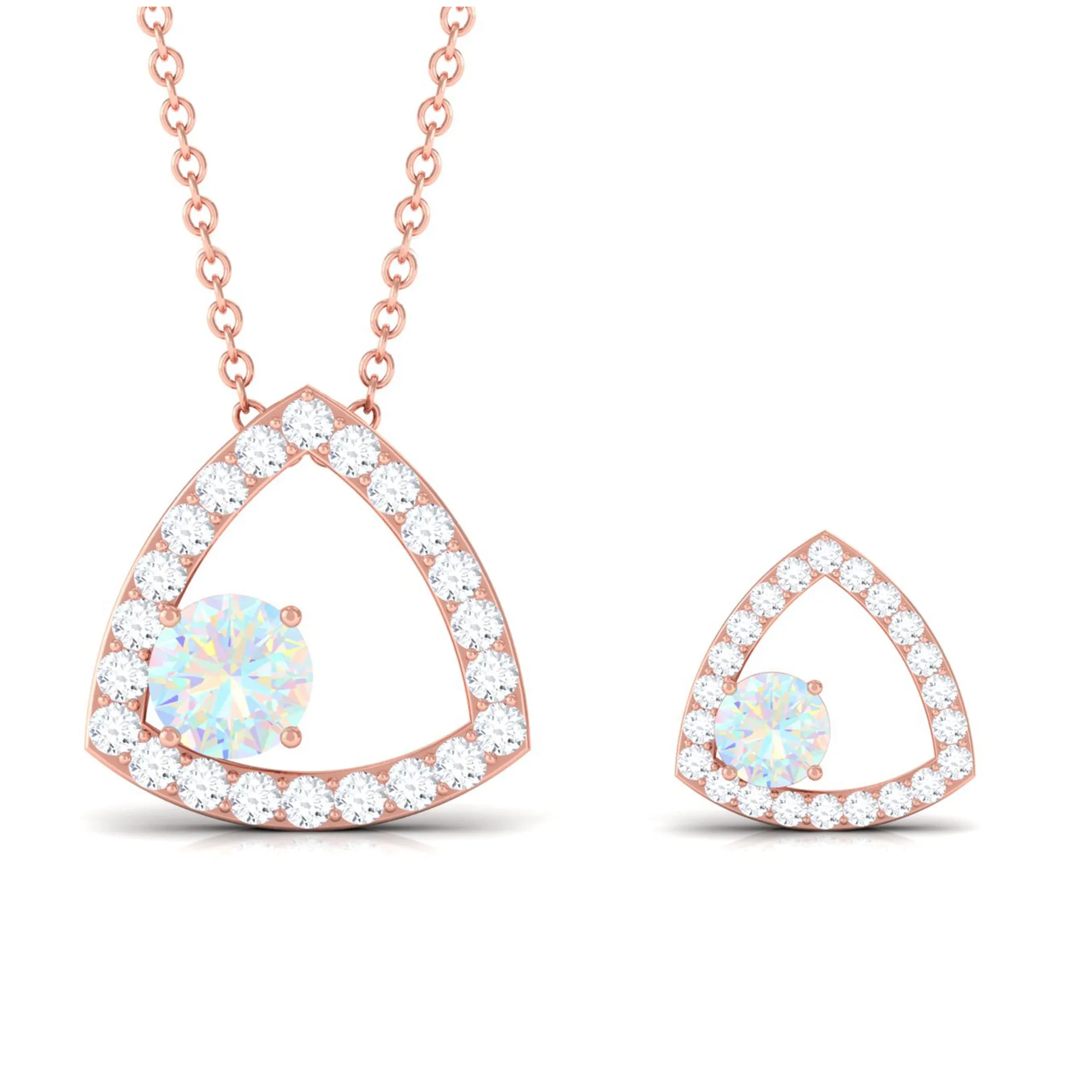 Simple Ethiopian Opal and Moissanite Triangle Jewelry Set