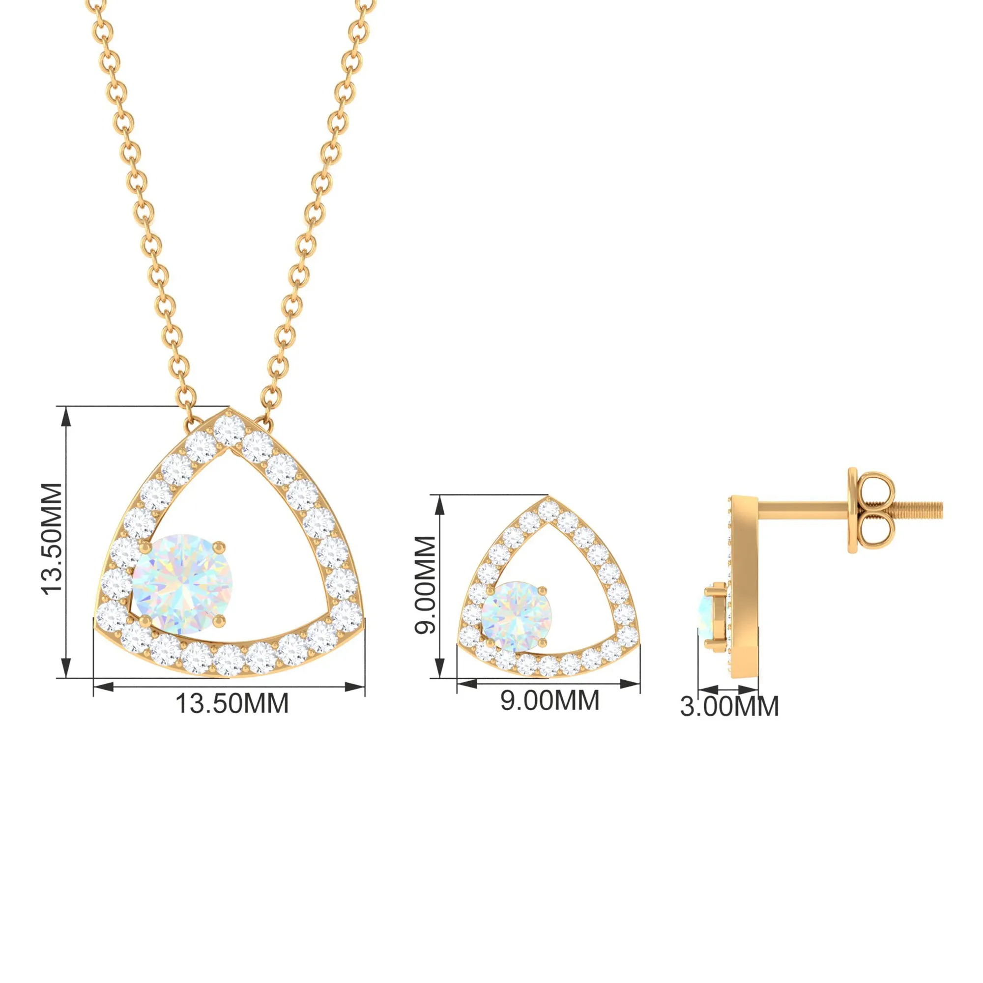 Simple Ethiopian Opal and Moissanite Triangle Jewelry Set