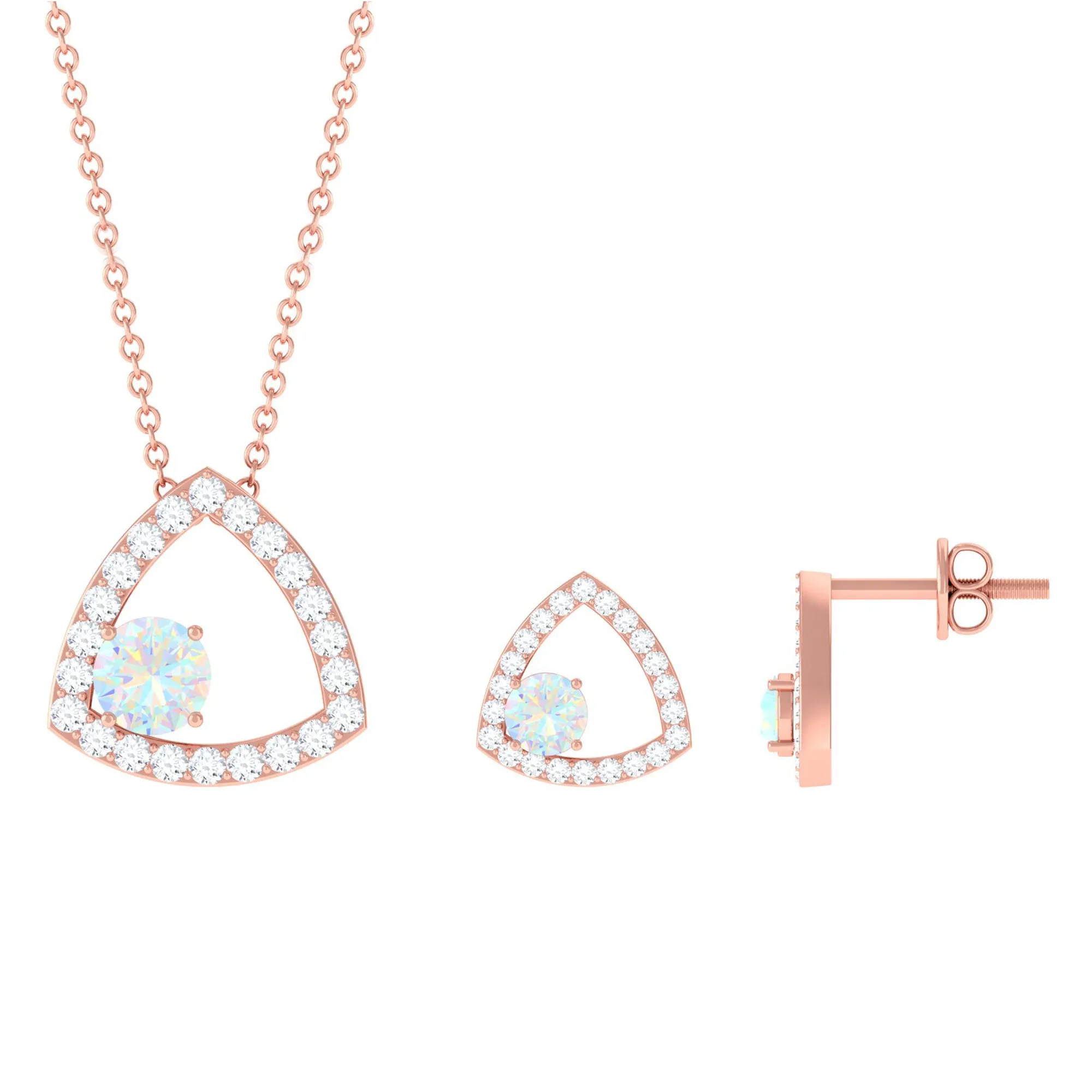 Simple Ethiopian Opal and Moissanite Triangle Jewelry Set