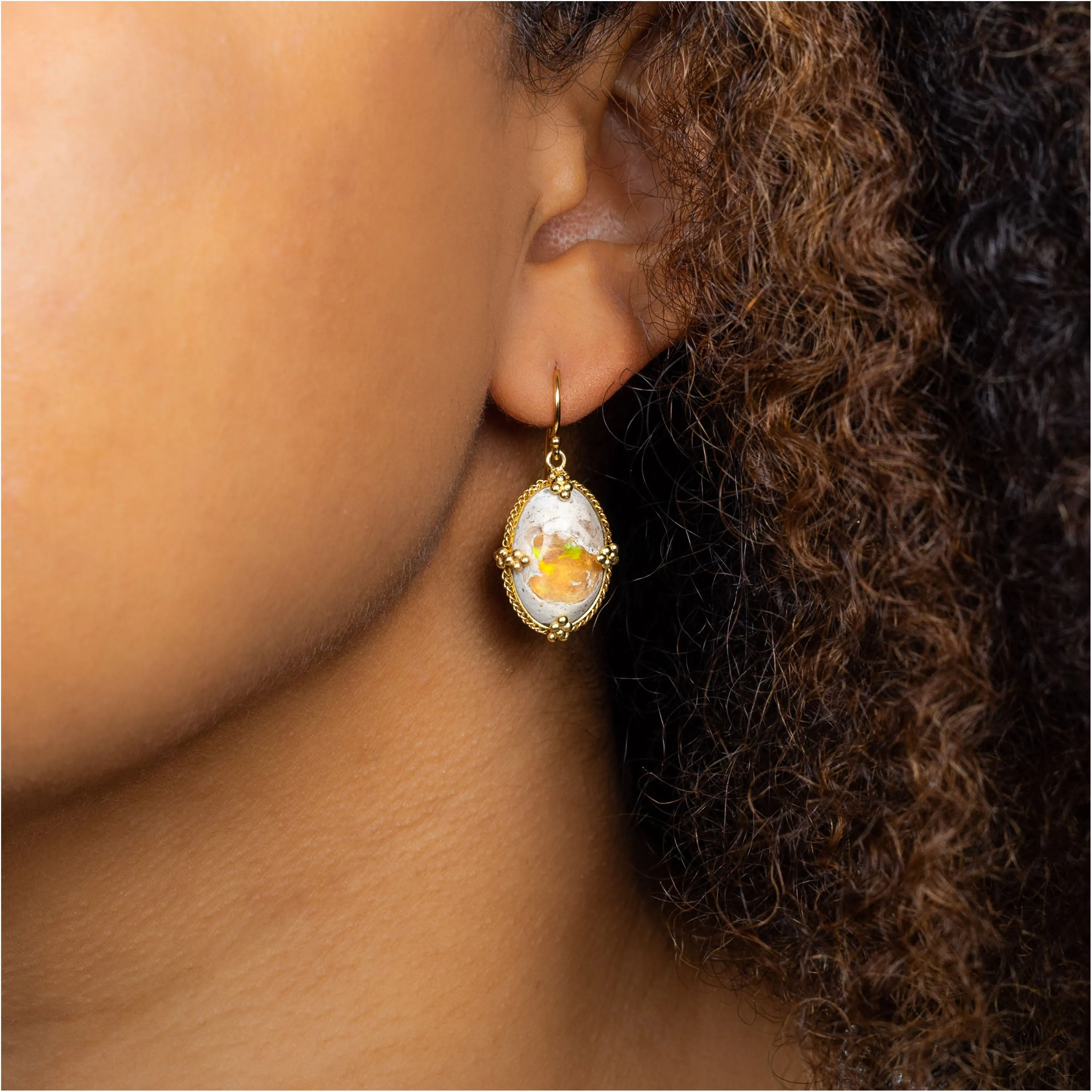 Small Mexican Opal 18k One-of-a-Kind Earrings