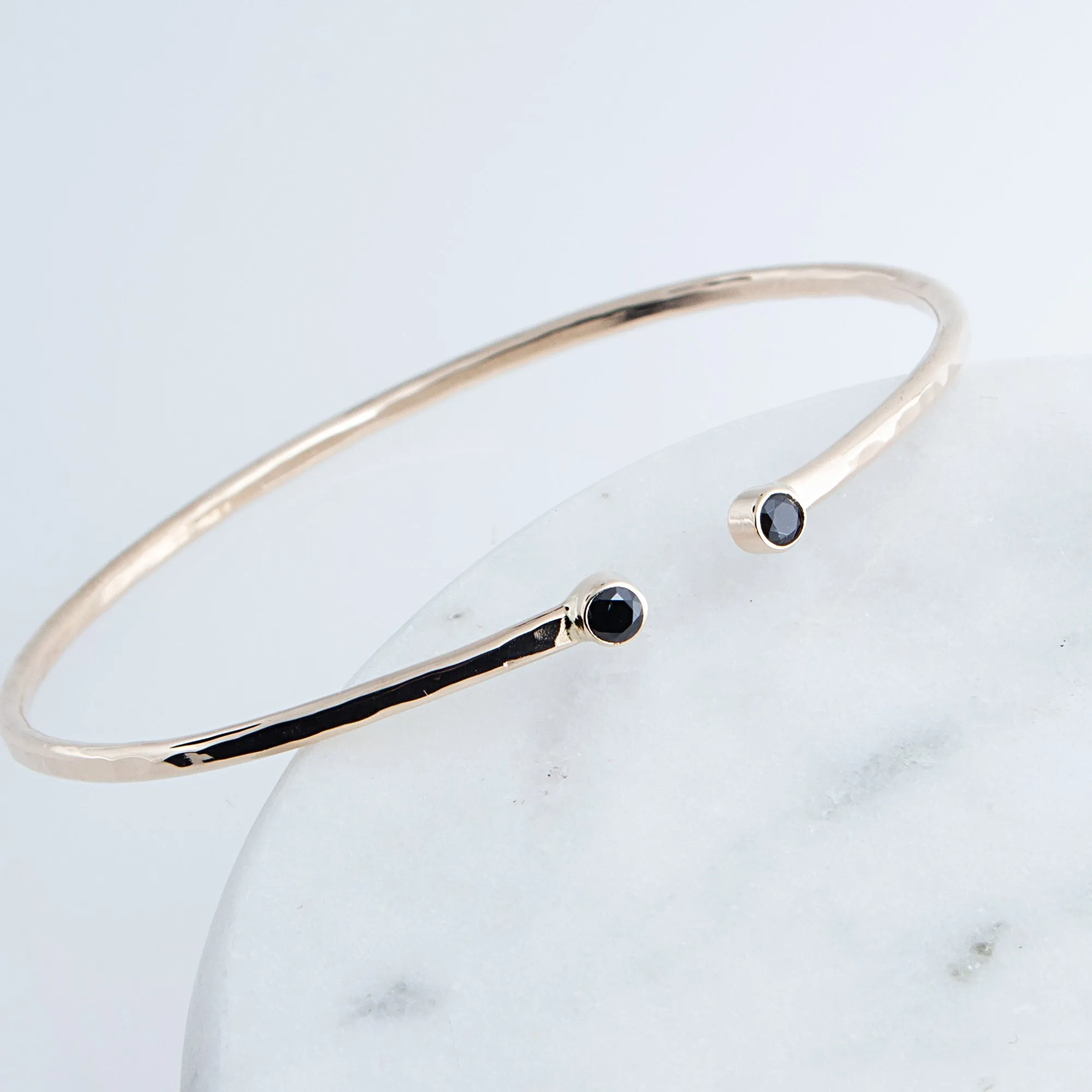 Sol and Venus Gold Open Cuff Bracelet with Black Spinel