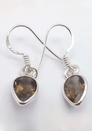 Solid Silver Smoky Quartz Tear-drop Drop Earrings