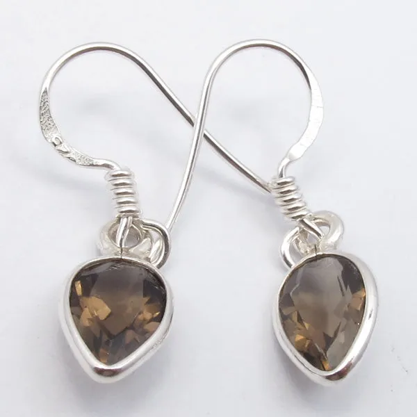 Solid Silver Smoky Quartz Tear-drop Drop Earrings
