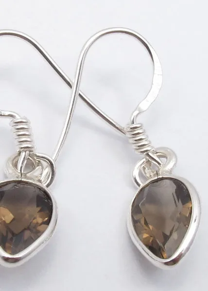 Solid Silver Smoky Quartz Tear-drop Drop Earrings