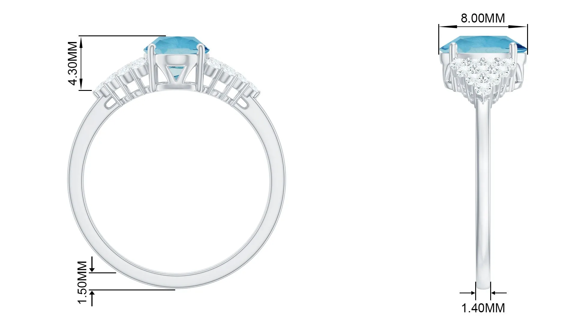 Solitaire Aquamarine Oval Engagement Ring with Diamond