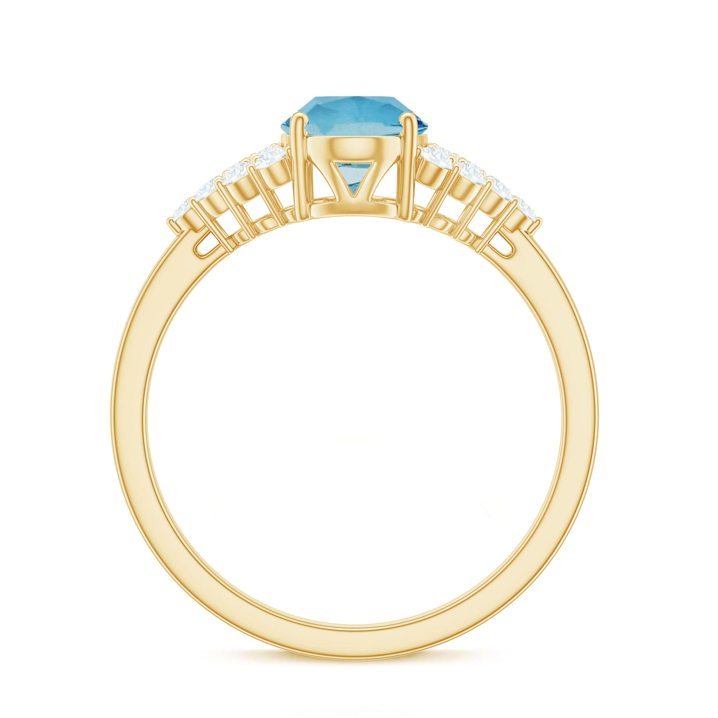 Solitaire Aquamarine Oval Engagement Ring with Diamond