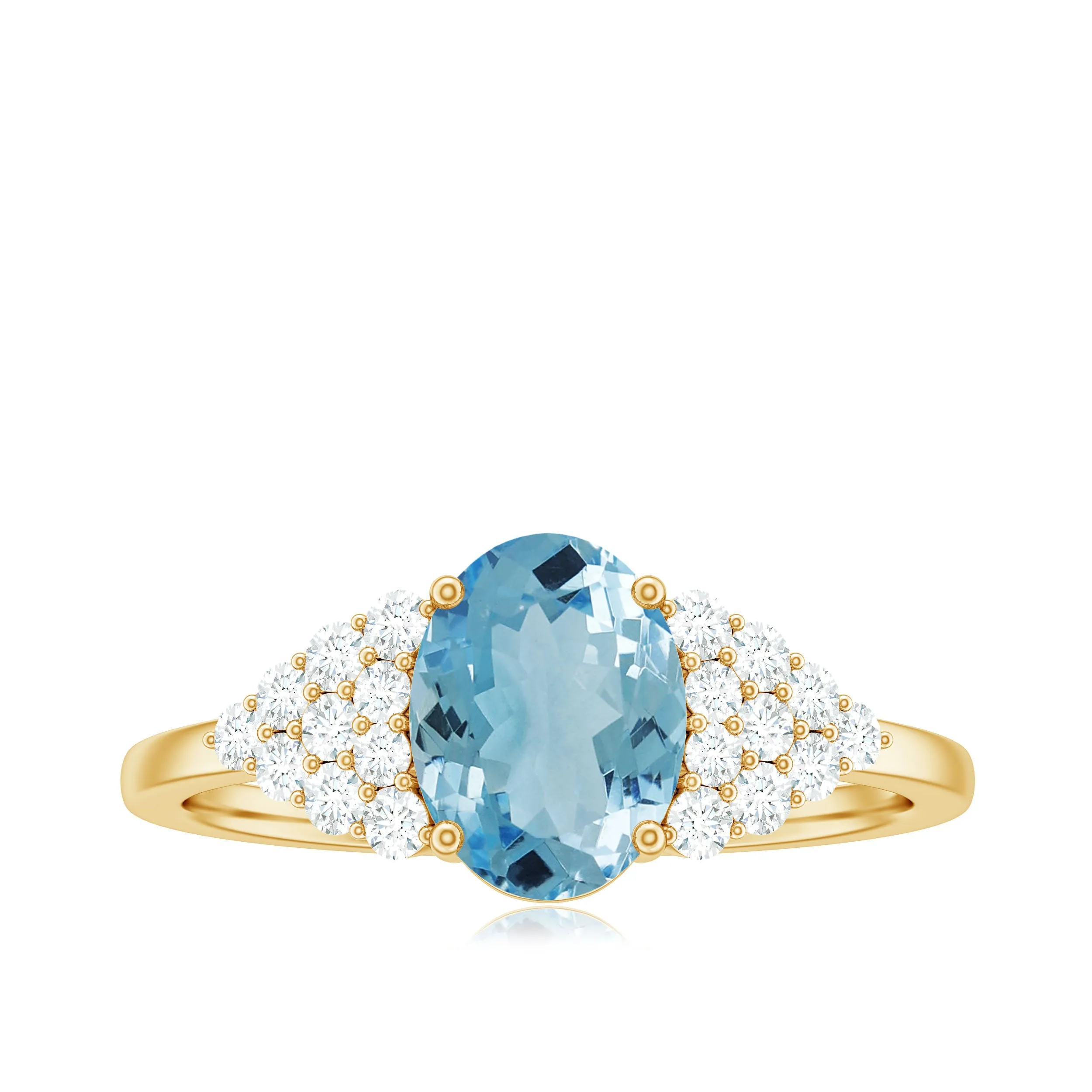 Solitaire Aquamarine Oval Engagement Ring with Diamond