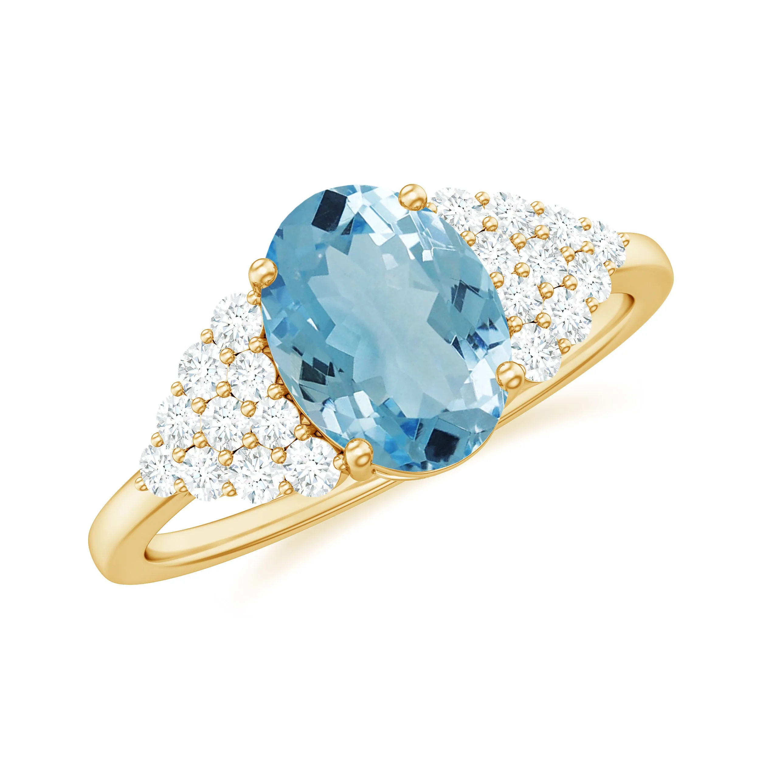 Solitaire Aquamarine Oval Engagement Ring with Diamond