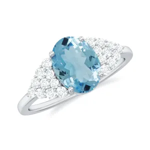 Solitaire Aquamarine Oval Engagement Ring with Diamond