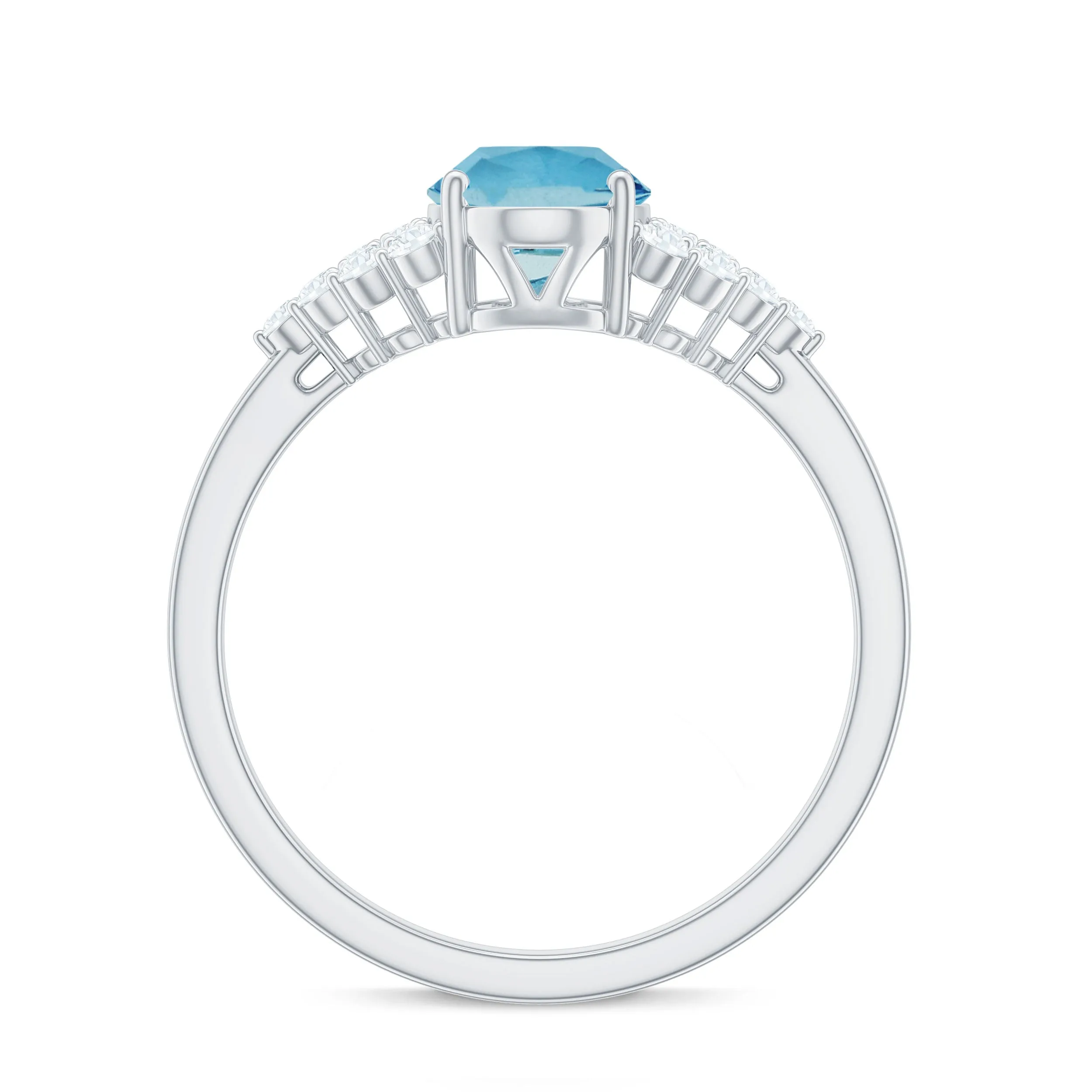 Solitaire Aquamarine Oval Engagement Ring with Diamond
