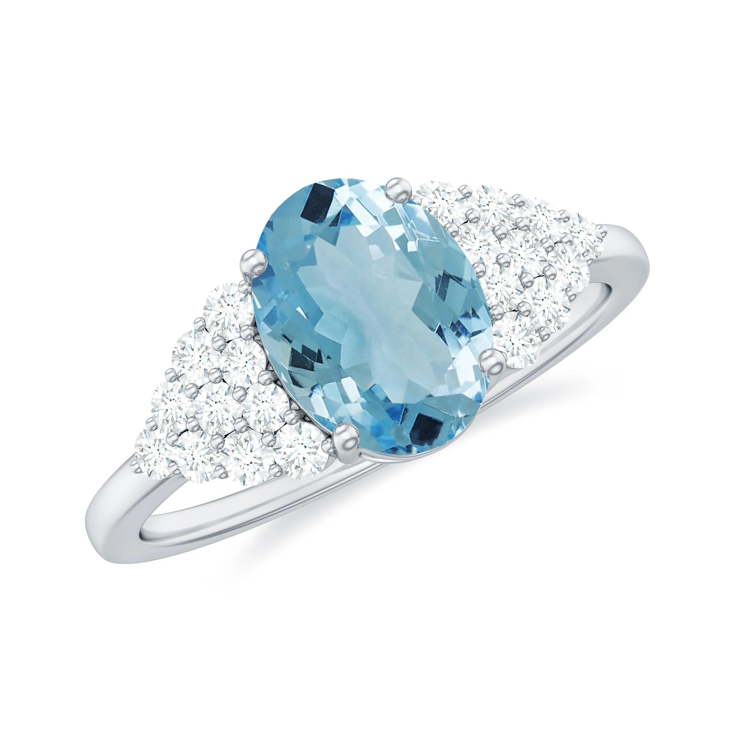 Solitaire Aquamarine Oval Engagement Ring with Diamond
