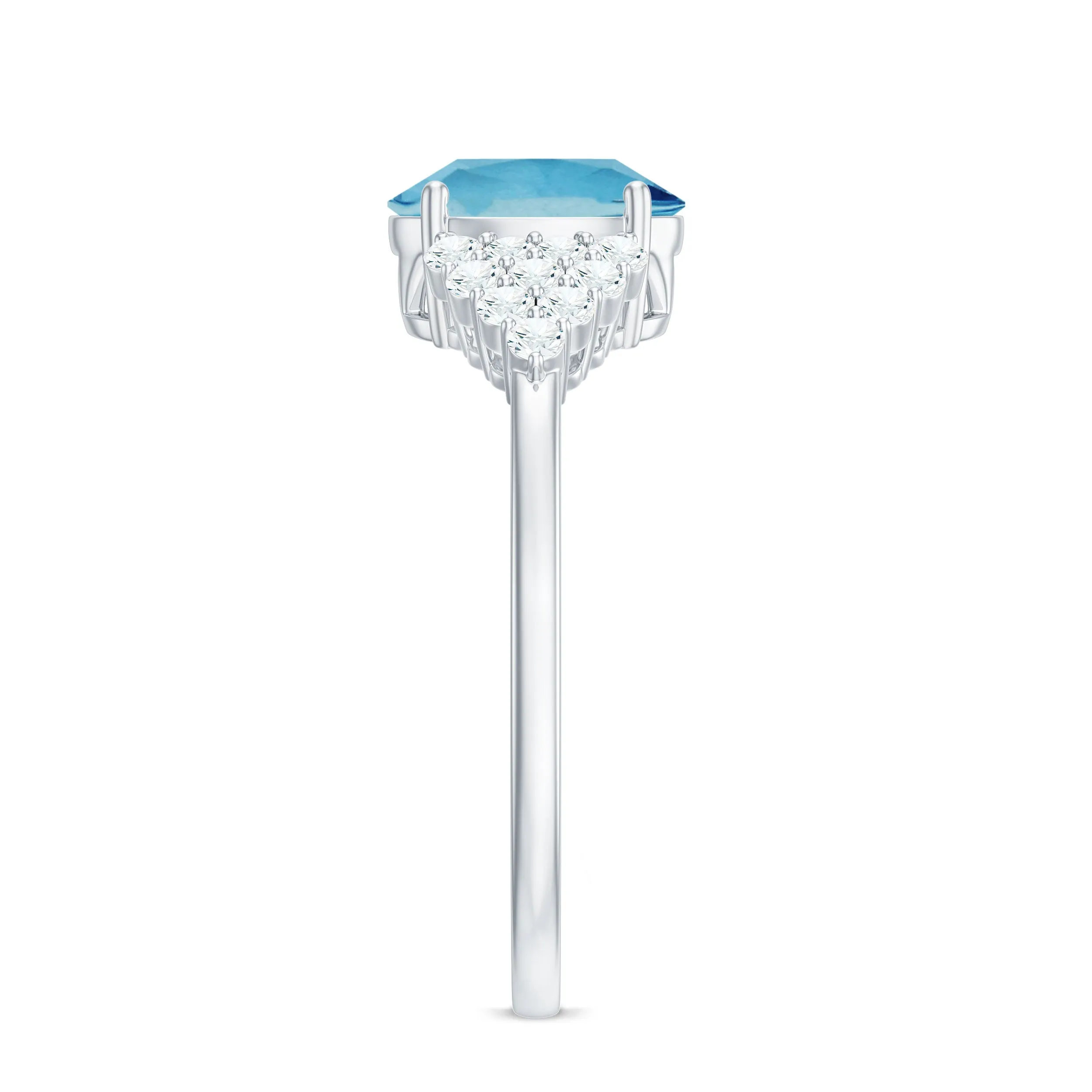 Solitaire Aquamarine Oval Engagement Ring with Diamond
