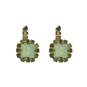 Square Halo Leverback Earrings in "Evergreen" - Yellow Gold
