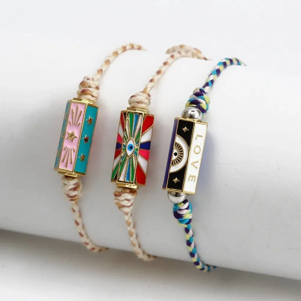 Star Locket Rope Braided Bracelet Beige