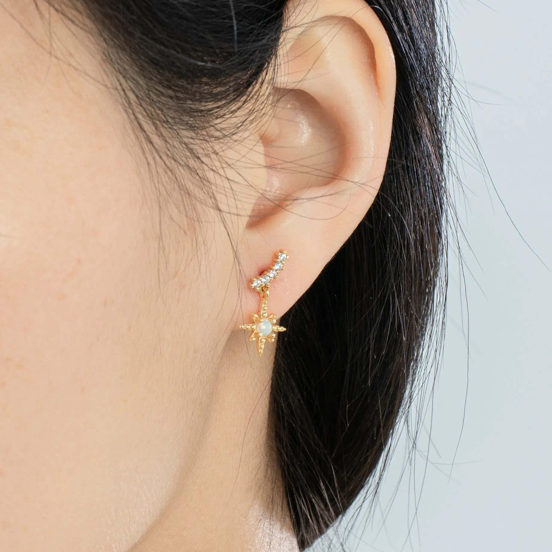 Starry Night Opal Crystal Pave Dangle Hoop Earrings