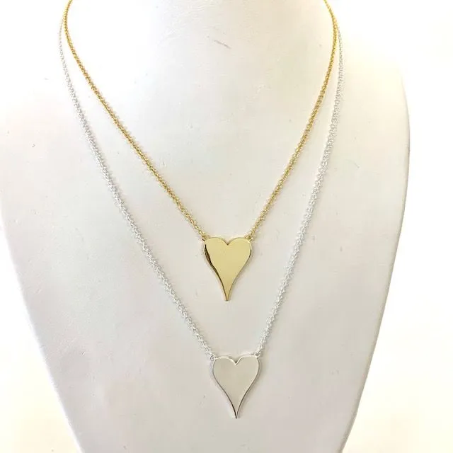 Sterling Or Gold Elongated Heart Necklace