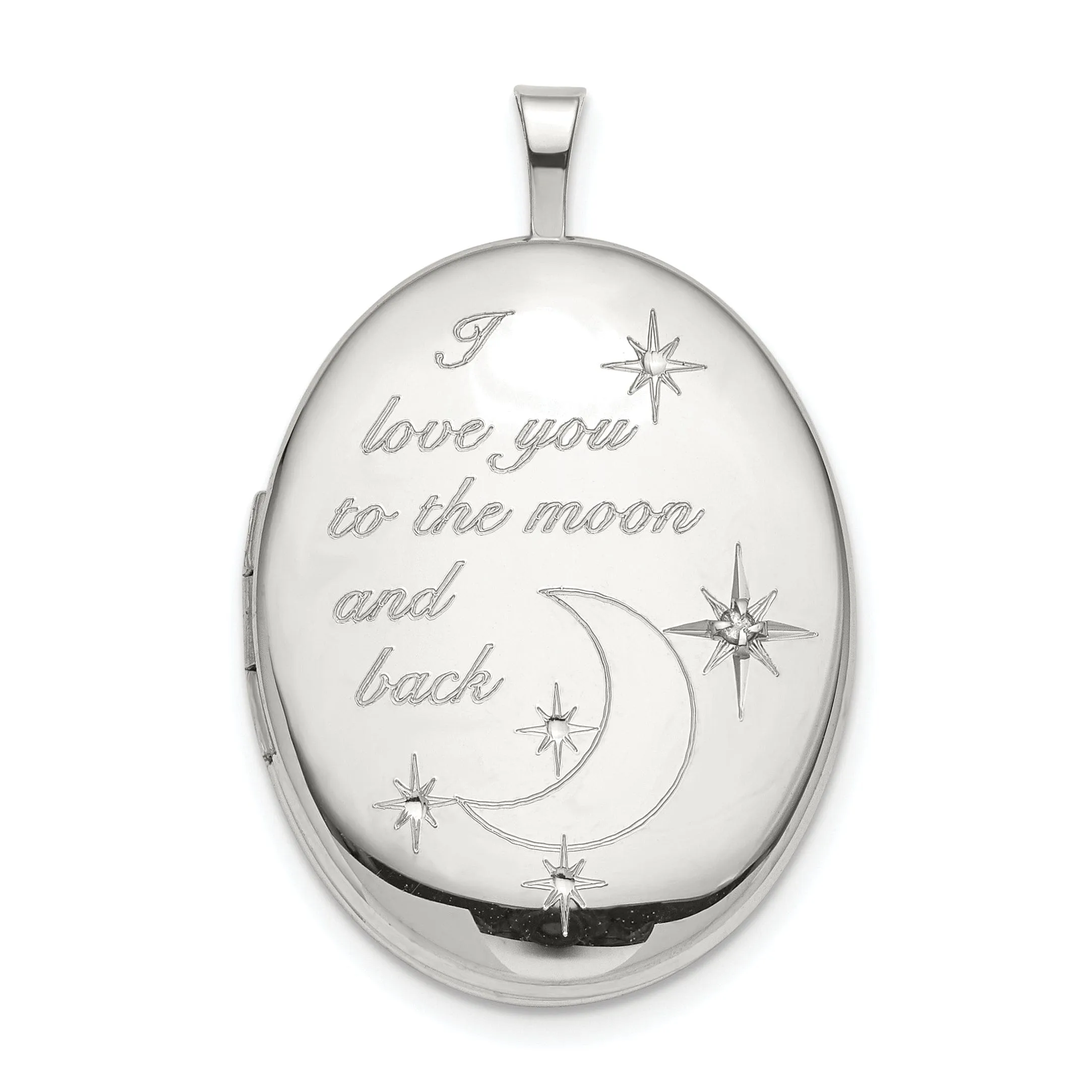 Sterling Silver 20mm LOVE TO THE MOON Diamond Oval Locket