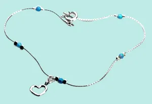 Sterling Silver Anklet with blue opals. Designer Jewelry.