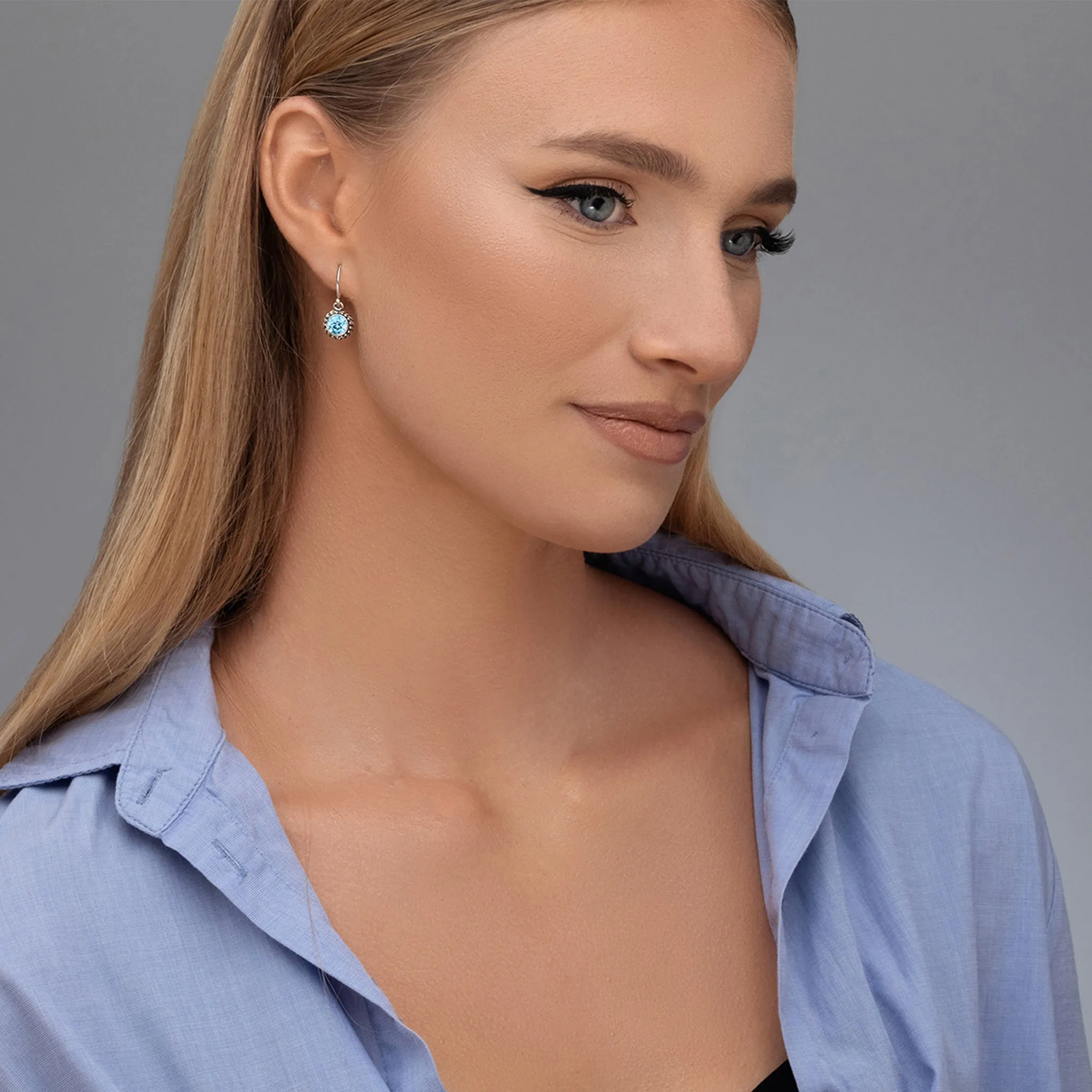 Sterling Silver Aquamarine CZ Rope Earrings
