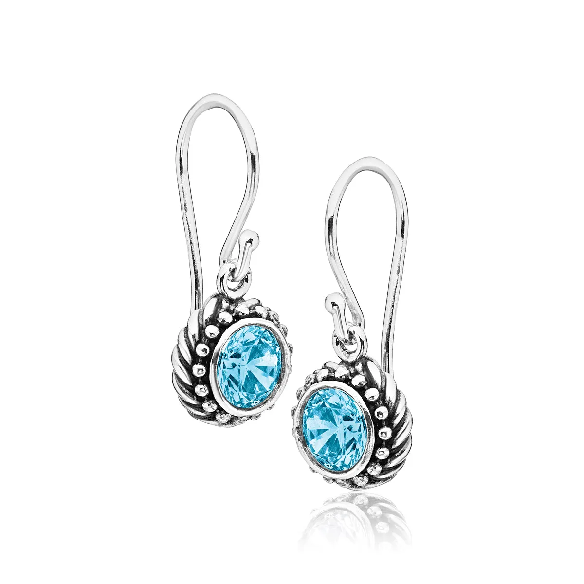 Sterling Silver Aquamarine CZ Rope Earrings
