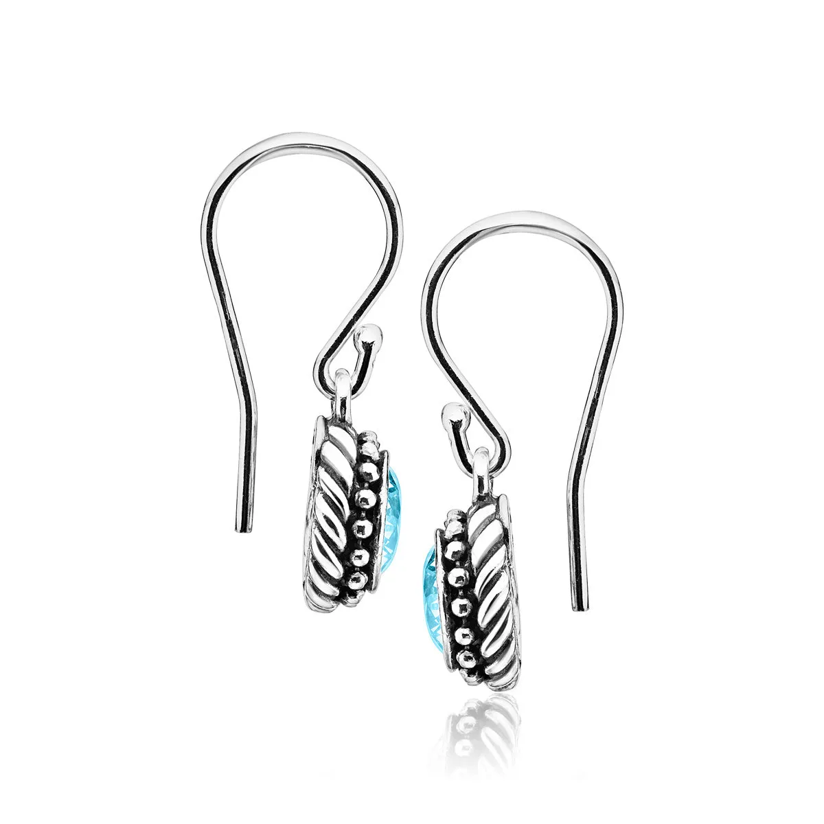 Sterling Silver Aquamarine CZ Rope Earrings