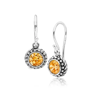 Sterling Silver Citrine CZ Rope Earrings
