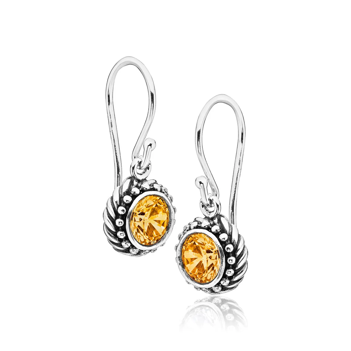 Sterling Silver Citrine CZ Rope Earrings