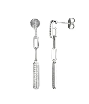 Sterling Silver CZ Bar Paperclip Dangle Earrings (SI5227)