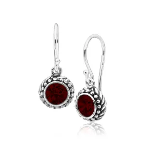 Sterling Silver Garnet CZ Rope Earrings
